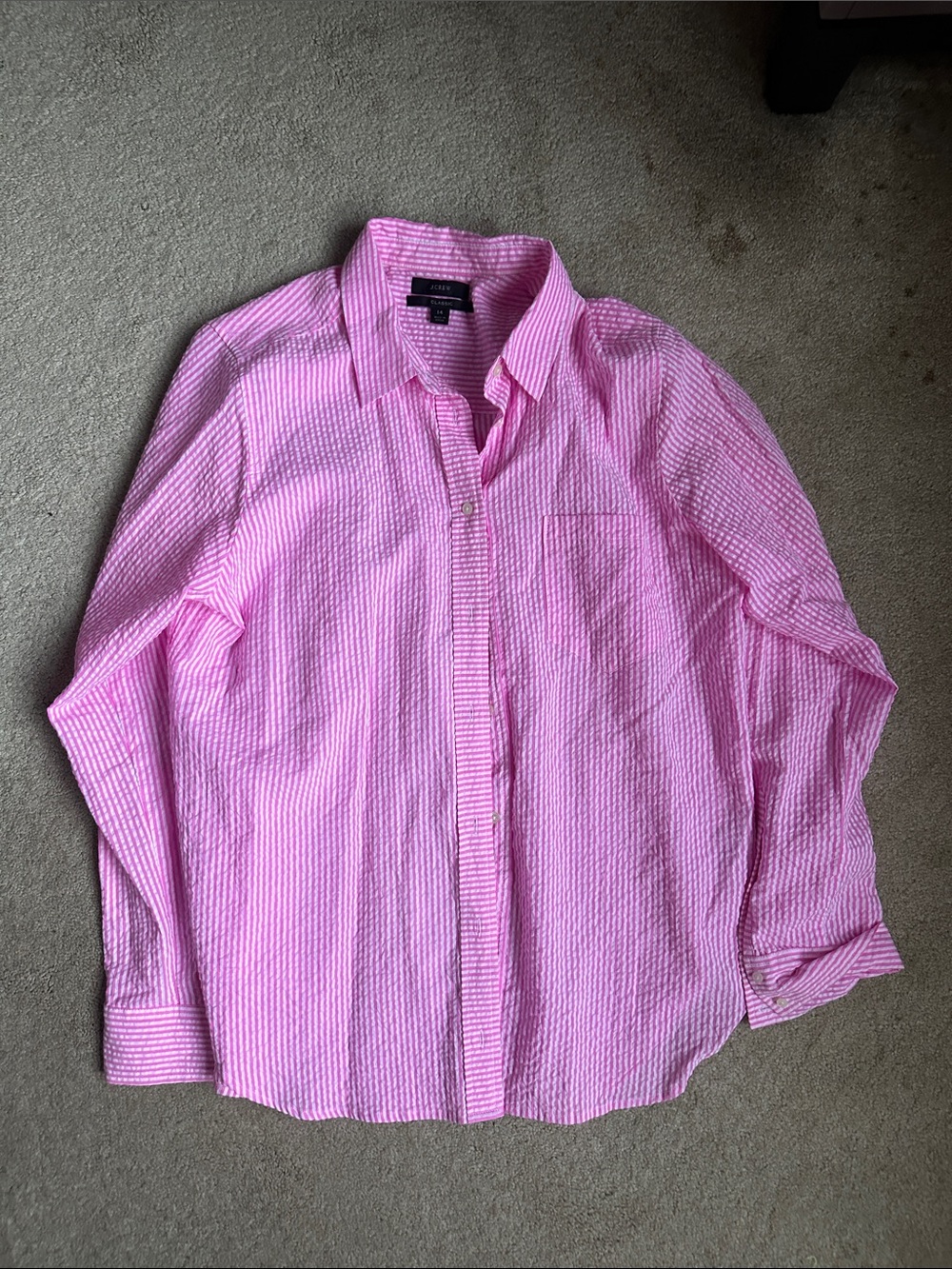 J. Crew Men's Pink Striped Seersucker Dress Shirt